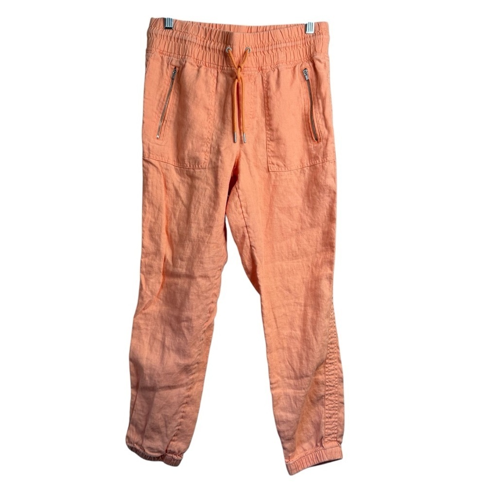 Athleta Cabo Linen Jogger Pants Orange Elastic Waist Athleisure Beach Sz 6 C4